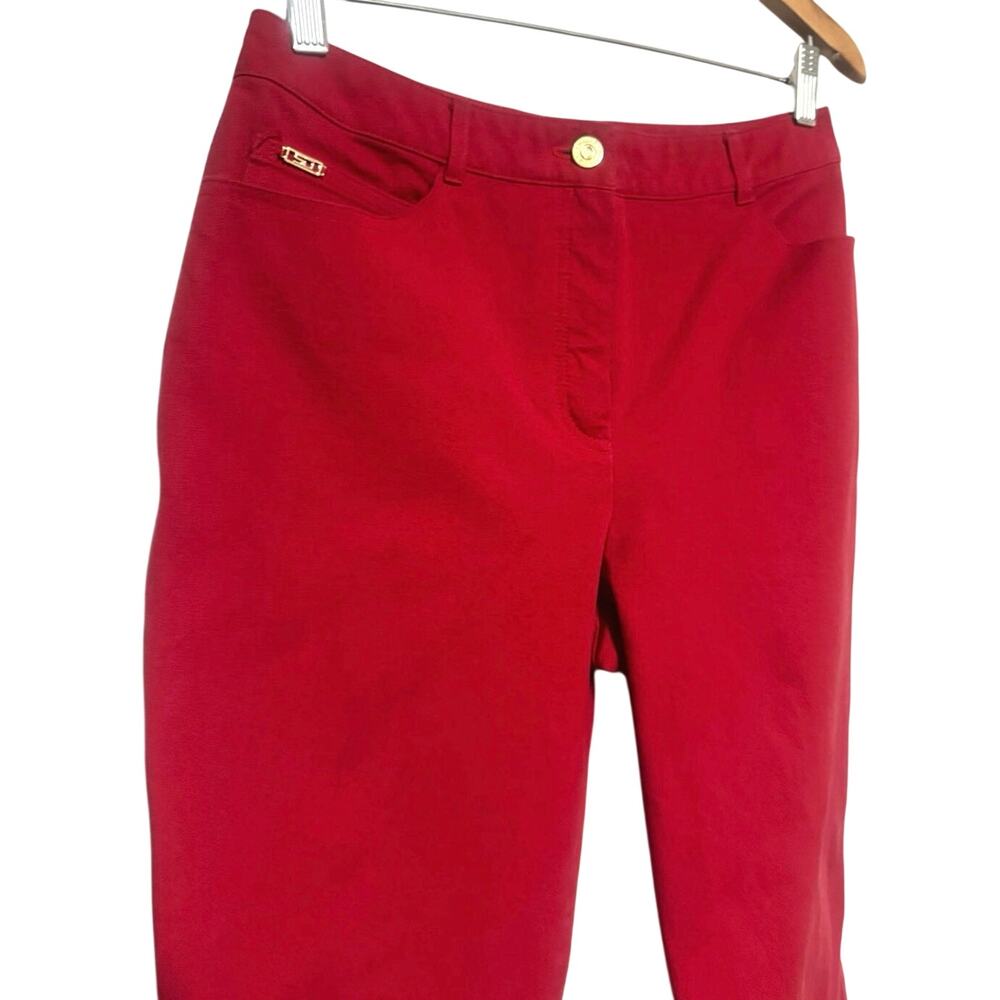 St. John Sport by Marie Gray Red Pants Womens Gold Button Old Money Luxury Jeans
